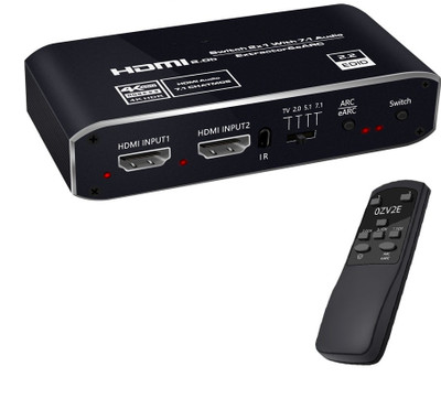 microware 2x1 4K HDMI 2.0b Switch eARC Audio Extractor With ARC & Optical Toslink Media Streaming Device(Black)