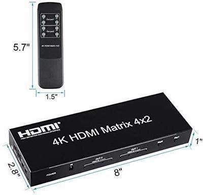 Tobo 4x2 HDMI Matrix Support ARC/MHL/4Kx2K3D HDMI 4 in 2 Switch.(Black) Media Streaming Device(Black)