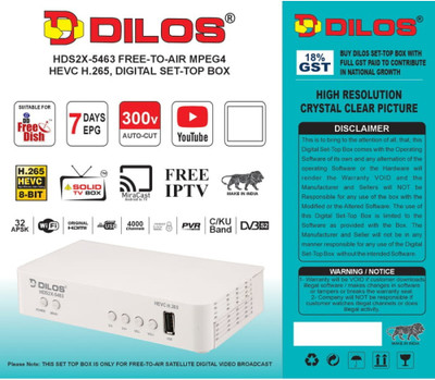 dilos HDS2X-5463 HEVC 8bits H.265 Inbuilt Wi-fi Free-To-Air Set-Top Box Media Streaming Device(White)