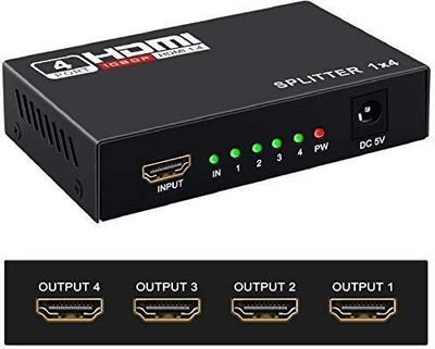 TERABYTE HDMI Splitter 1 in 4 out Power Signal Amplifier Audio Splitter HD Converter Media Streaming Device(Black)
