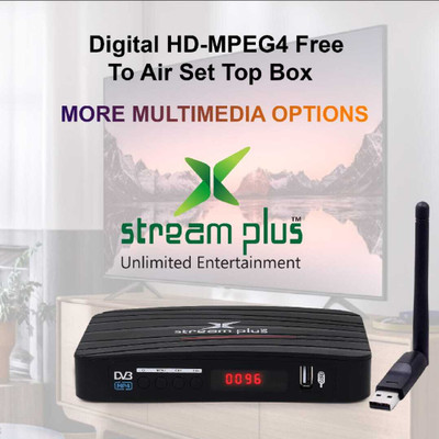 STREAM PLUS Model No.-2210 DD FreeDish DTH MPEG4 HD Set Top Box for115+Channels & WiFi Media Media Streaming Device(Black)