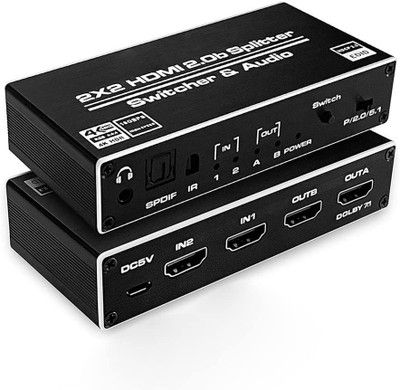 Etzin HDMI Switch 2 in 2 Out with Remote, HDMI Splitter Switcher(EPL-546H) Media Streaming Device(Black)