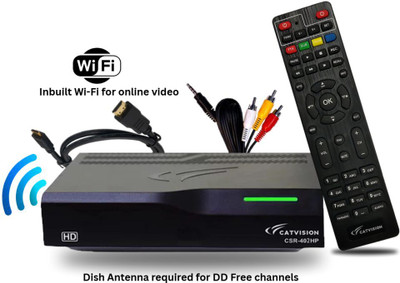 Catvision DD FreeDish DTH MPEG4 HD Set Top Box for 115+ FREE TV & WiFi Media Media Streaming Device(Black)