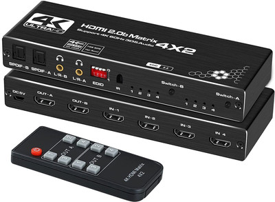 Etzin 4x2 HDMI Matrix Switch, HDMI 2.0b Matrix Switch(EPL-874H) Media Streaming Device(Black)
