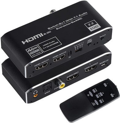 microware HDMI 2.0b Switch 2x1 7.1Ch Audio Extractor and eARC 4K 60Hz HDMI Switcher Media Streaming Device(Black)