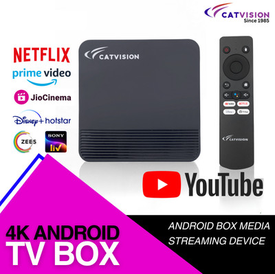 Catvision Android TV Box | 2GB/16GB | Dual Band Wi-Fi | 4K HDR | Bluetooth Voice Remote | Media Streaming Device(Black)