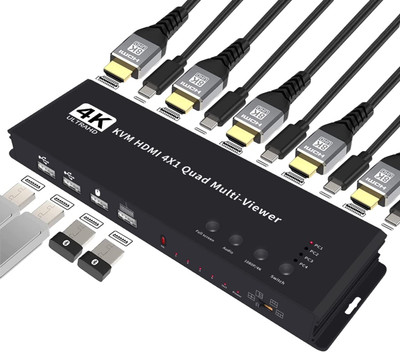 Etzin 4K HDMI Multiviewer 4 in 1 Out 1080P, 4 Ports Quad KVM Swich Media Streaming Device(Black)