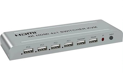 Etzin 4K HDMI 4x1 KVM Switch 4 in 1 HDMI USB Switch for 4 Computer EPL-1208H Media Streaming Device(Black)