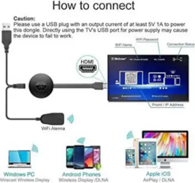 GUGGU VKA24_AJ69-Chrome cast WiFi HDMI Dongle & Wireless Display for TV Media Streaming Device(Black)