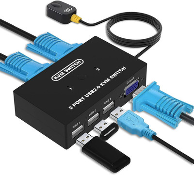 Etzin USB VGA KVM Switch for 2 PC Sharing 2 PORT MANUAL VGA KVM SWITCH EPL-1233H Media Streaming Device(Black)