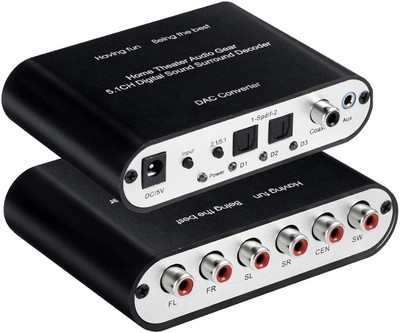 RyzCare 5.1/2.1 HD Audio Rush Digital Sound Decoder Converter, Optical SPDIF Media Streaming Device(Coaxial Dolby AC3 DTS Stereo(R/L) to 5.1CH 2.1CH Analog Audio for PS3, STB Black)