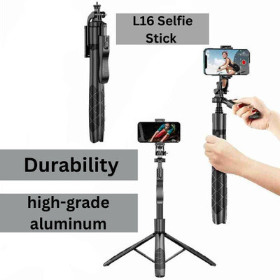 EVAAENTERPRISES Extendable L16 Selfie stick (5.8feet Long) Bluetooth Selfie Stick(Black, Remote Included)