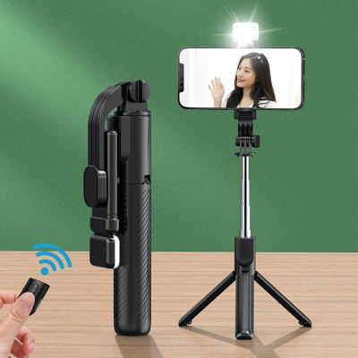 JAIKSON ™ R1-S Wireless Selfie Stick with Remote and Led Light, Multifunctional Selfie Stick, Tripod, Monopod Stand & Mobile Stand Compatible with All Mobile Phones Bluetooth Selfie Stick(Black, Remote Included)