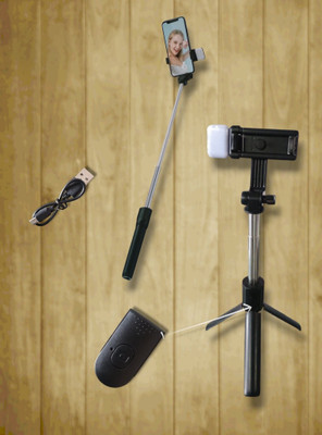 Accessor R1s Bluetooth Selfie Stick with Remote and LED Selfie Light Bluetooth Selfie Stick(Black, Remote Included)