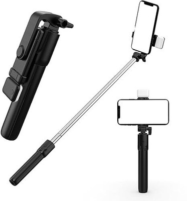 SDMINITEK R1S Flash Light Bluetooth Selfie Stick(Black, Remote Included)