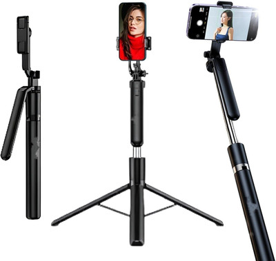 Hold up Long Selfie Stick with Wireless Remote and Tripod Stand for All iPhone and Android Smartphone Bluetooth Selfie Stick Bluetooth Selfie Stick(Black, Remote Included)