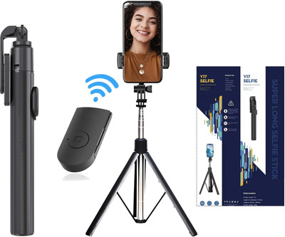 YCHROZE Y17 Selfie Stick Tripod expandable features Bluetooth Selfie Stick(Black, Remote Included)