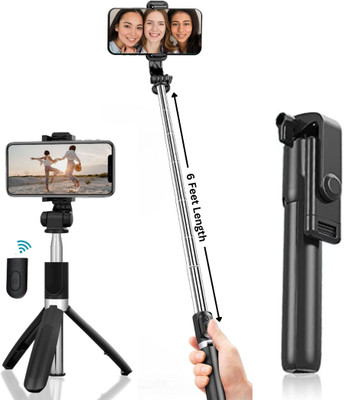MAK Bluetooth Selfie Stick(360 Rotating Head, 67 inch Long, 3-in-1 Selfie Stick, Black, Remote Included)