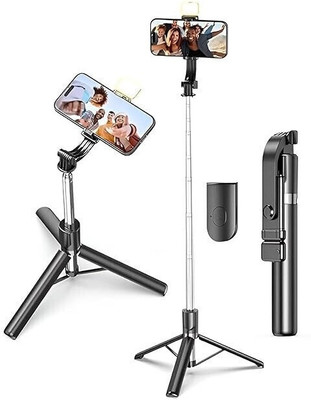KUBERIND R1L-Selfie stick with tripod wireless Bluetooth Selfie Stick(Black, Grey, Remote Included)