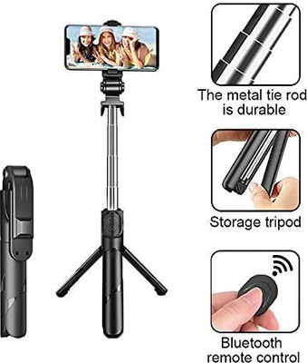 GLATOXI Bluetooth Selfie Stick(BLACK-BLACK, Remote Included)