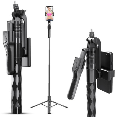 Hold up Selfie stick with Tripod Stand & Phone Holder for Live Stream/Makeup/YouTube Video/Photography, Compatible with iOS/Android Bluetooth Selfie Stick(Black, Remote Included)