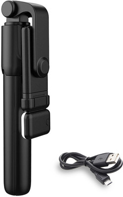 PunnkFunnk R1 Selfie Stick With Flash Tripod with Wireless Remote, Compatible with All Smartphones Bluetooth Selfie Stick(Black, Remote Included)