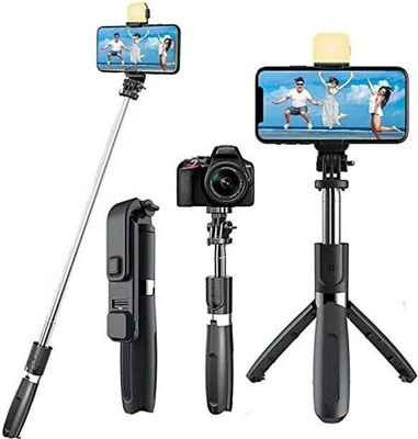 ZmiZc R1S Selfie stick with attached flash light Bluetooth Selfie Stick(Black, Remote Included)