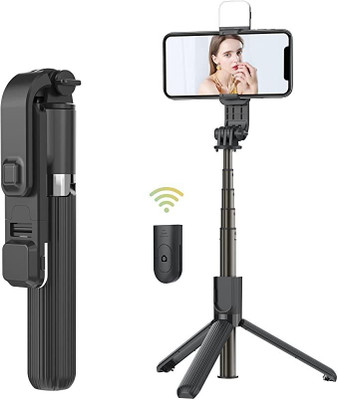 PunnkFunnk R1S 3-in-1 Selfie Stick Tripod with Rechargeable LED Light & Bluetooth Remote | Foldable Mobile Tripod Stand for Vlogging, Selfies, Reels & Video Calls Bluetooth Selfie Stick(Black, Remote Included) PunnkFunnk R1S 3-in-1 Selfie Stick Tripod with Rechargeable LED Light & Bluetooth Remote | Foldable Mobile Tripod Stand for Vlogging, Selfies, Reels & Video Calls Bluetooth Selfie Stick(Black, Remote Included)