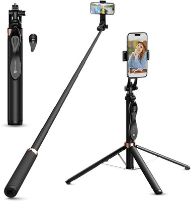 Portronics Lumistick Pro Smart Selfie Stick with Tripod, 360 Degree Rotation, 10 M Bluetooth Range, 1600 mm Extension Rod, 3 Light Modes Bluetooth Selfie Stick(Black, Remote Included)