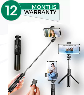 ZmiZc ® [12 months Warranty] S1 Portable Bluetooth selfie stick with wireless remote access and extendable tripod stand for mobile Bluetooth Selfie Stick(Black, Remote Included)