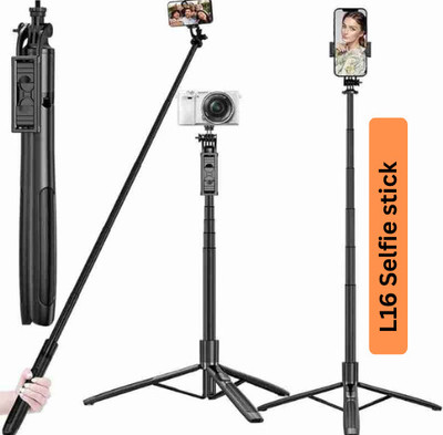 EVAAENTERPRISES Foldable Long Run L16 Selfie Stick Bluetooth Selfie Stick(Black, Remote Included)