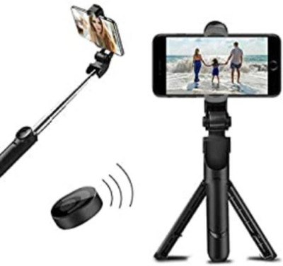 GUGGU JAW60_AN135- Flash Light Tripod with Detachable Remote Bluetooth Selfie Stick Bluetooth Selfie Stick(Black, Remote Included)