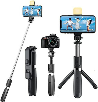 FITRIC R1s Bluetooth Selfie Sticks with Remote and Selfie Light, 3-in- Bluetooth Selfie Stick(Black, Remote Included)