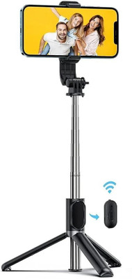 USTINE Super Long Selfie Stick Tripod with Attached Flashlight for Better Night Photos and Videos Bluetooth, Cable Selfie Stick(Black, Remote Included)