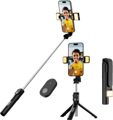 Dubstep Flickstick Lit Smart Selfie Stick with 2 LED Fill Light, 360 Degree Rotation Bluetooth Selfie Stick(Black, Remote Included)