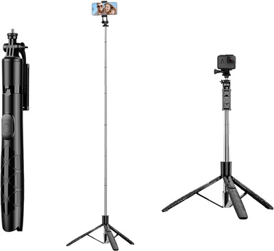 WeCool Portable Bluetooth selfie stick with Wireless remote access and Extendable up to 153 Cm Selfie tripod stand for Mobile Bluetooth Selfie Stick(Black, Remote Included)