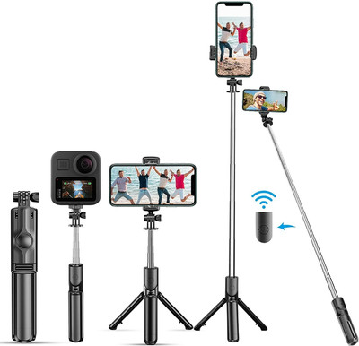 FITRIC Bluetooth Selfie Stick(Black, Silver, Remote Included)