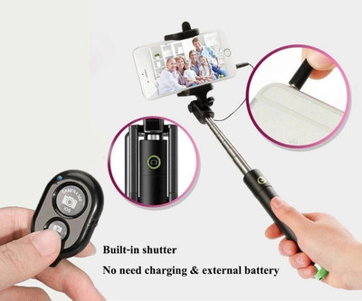 BUFONA Wireless Video Photo Selfie Shutter Bluetooth +Carry Pouch Bluetooth Selfie Stick(Black, Remote Included)