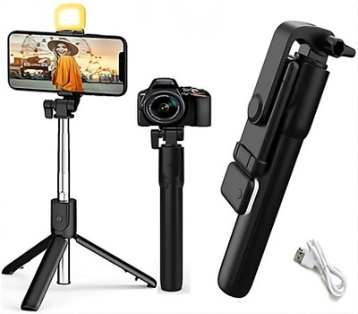 FITRIC 3-in-1 Multifunctional Selfie Stick with Light Tripod Stand Compatible with All Smartphone Bluetooth Selfie Stick(Black, Remote Included)