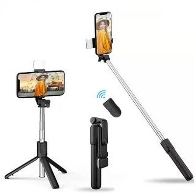 TECHGEAR Selfie Stick Tripod with LED Fill Light, Phone Tripod Stand with Detachable Bluetooth Wireless Remote Bluetooth Selfie Stick(Black, Remote Included)