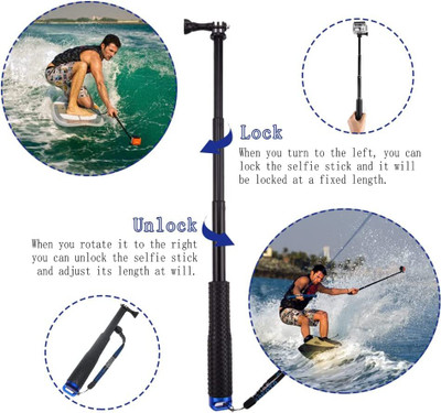 TECHGEAR Waterproof Hand Grip Adjustable Extension Selfie Stick Handheld Monopod with Phone Holder Compatible with GoPro Bluetooth Selfie Stick(Black)