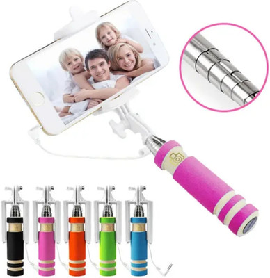 SANNO WORLD niversal Extendable Mini Selfie Stick Wired Handheld Self Portrait Monopod Holder Unique Ball Head For Easy Adjustment To Any Angle 270 Degree Rotating Cable Selfie Stick(Multicolor, Remote Included)