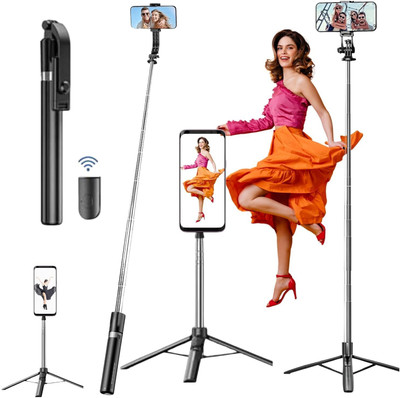 Hold up Super Long Selfie Stick 170cm, Tripod Stand with Detachable Bluetooth Remote Tripod Bluetooth Selfie Stick(Black, Remote Included)