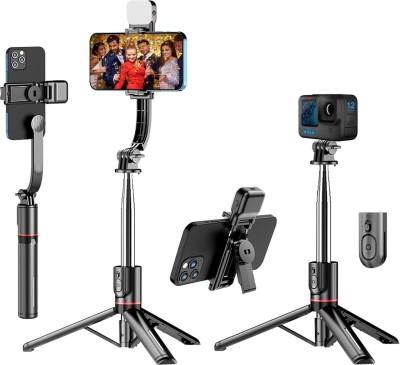 sounce 360 Degree Rotatable, Upto 45 inch Extendable Aluminium Stick, Tripod Stand with Detachable Light, 6 shades (3 Colors & 2 Tones) & With Rechargeable Remote Bluetooth Selfie Stick(Black, Remote Included)