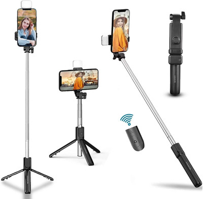 BLUE24 TRADERS Perfect Design Selfie Stick Strong With Light_VR65 Bluetooth Selfie Stick(Black, Remote Included)