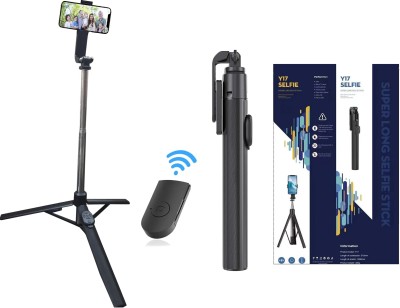 YCHROZE Y17 Selfie Stick Tripod expandable features Bluetooth Selfie Stick(Black, Remote Included)