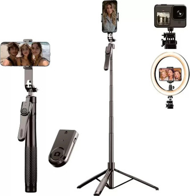 Hold up Extra long Selfie Stick with Tripod, 80 inch long Selfie Stick for Mobile Phone with Reinforced Tripod Stand Aluminum Bluetooth Extendable 3 in 1 Selfie Stick Invisible Mobile Stand Bluetooth Selfie Stick(Black, Remote Included)