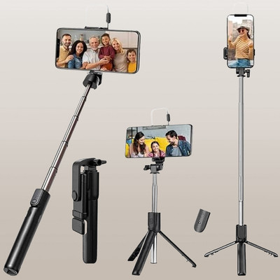 harshstore R1S Bluetooth Selfie Stick(Black, Remote Included)