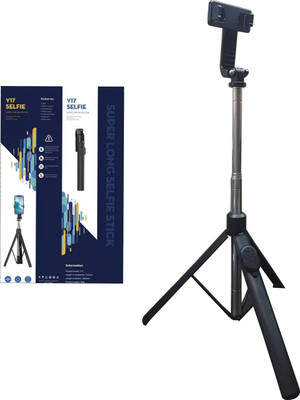 YCHROZE Y17 Selfie Stick Tripod expandable features Bluetooth Selfie Stick(Black, Remote Included)