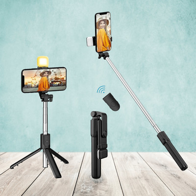 Casewilla R1s Bluetooth Selfie Stick with Remote and LED Selfie Light, 3-in-1 Multifunctional Selfie Stick, Tripod, Monopod Stand & Mobile Stand Compatible with All Phones Bluetooth Selfie Stick(Black, Remote Included)